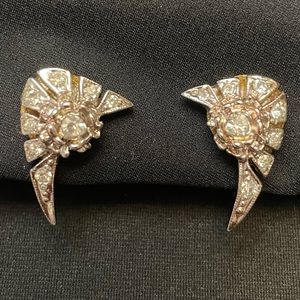 Vintage Silver and Rose Gold Tone Screw Back Earrings w/ Rhinestones EVC